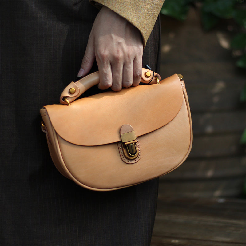 Two-Tone Leather Saddle Bag Top Handle | Dwarves Bags