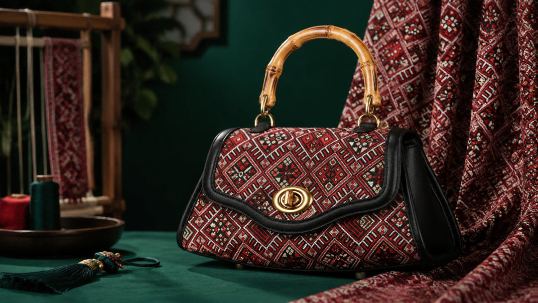 traditional zhuang brocade handbag with geometric patterns
