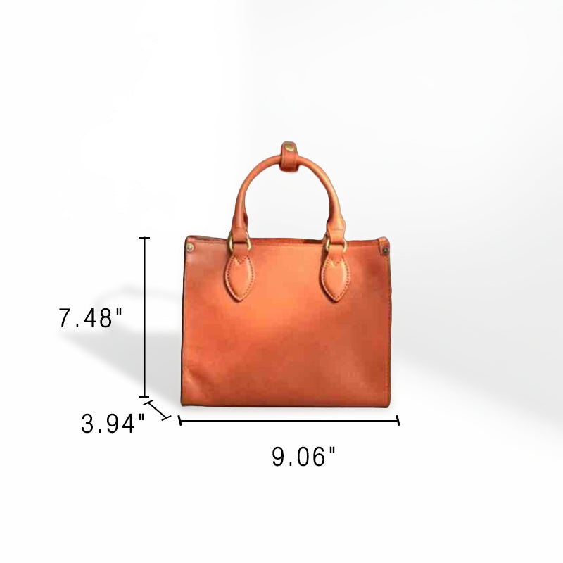 Vegetable Tanned Leather Tote Bag for Women Structured Work Shoulder Handbag