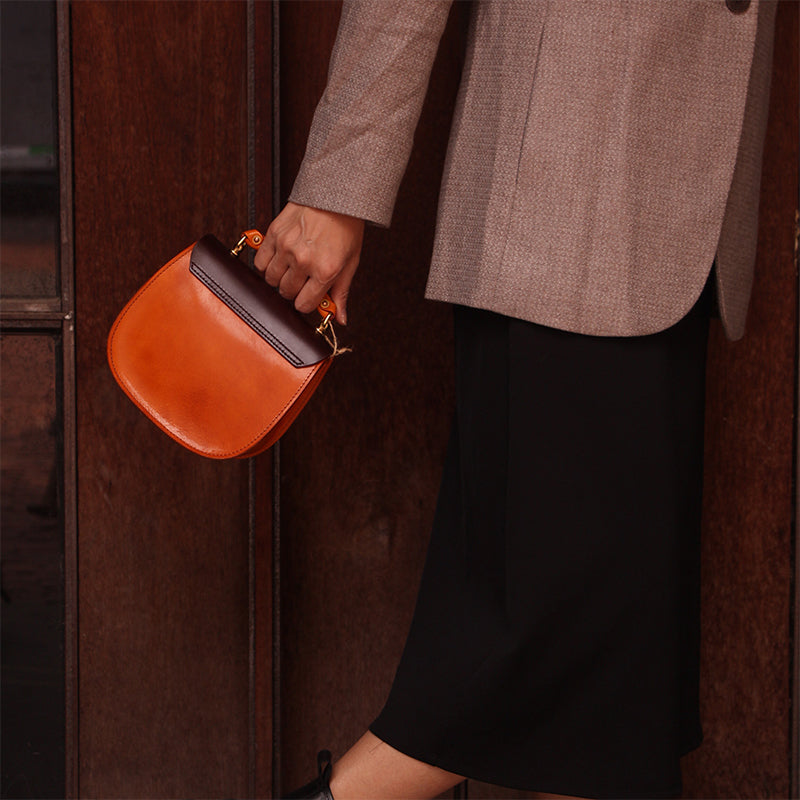 Handmade Full-Grain Leather Crossbody &amp; Top Handle Bag Classic Everyday Satchel in Black/Dark Brown