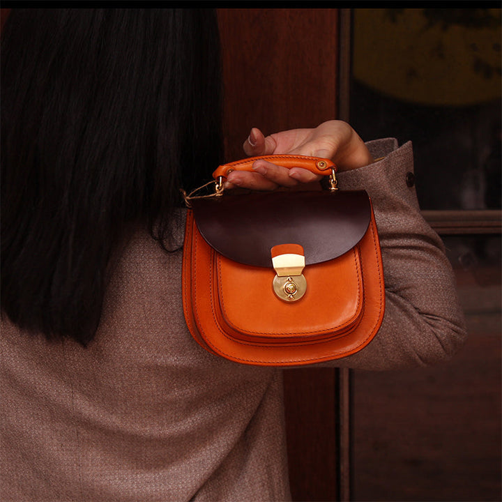 Handmade Full-Grain Leather Crossbody &amp; Top Handle Bag Classic Everyday Satchel in Black/Dark Brown
