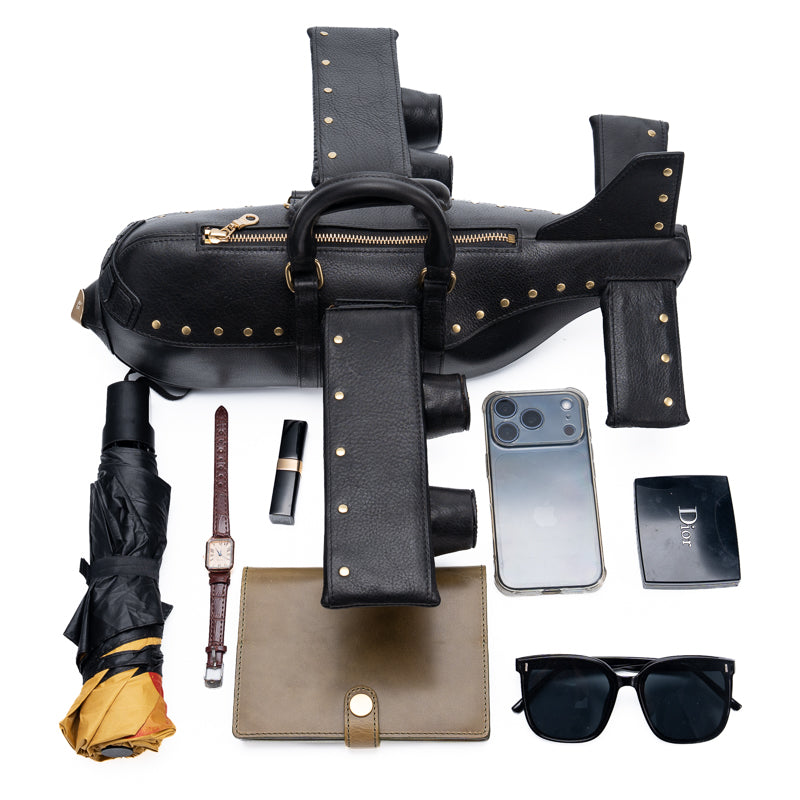 Airplane Shape Leather Bag Gold Stud Statement Top Handle Crossbody Bag for Women