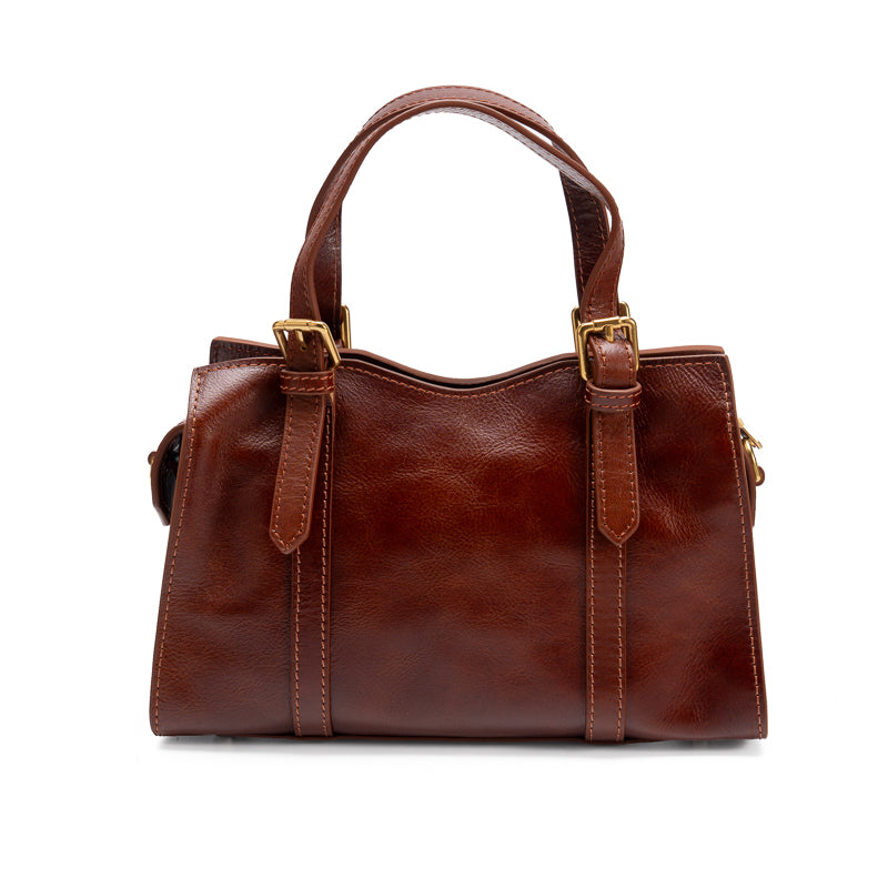 Leather Doctor Bag Washed Full Grain Cowhide Top Handle bag with Double Buckle Straps