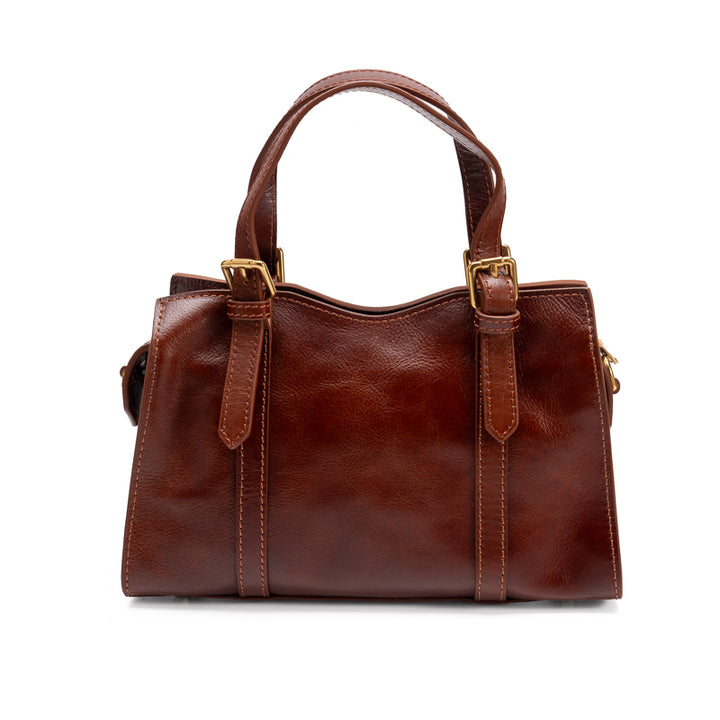 Leather Doctor Bag Washed Full Grain Cowhide Top Handle bag with Double Buckle Straps