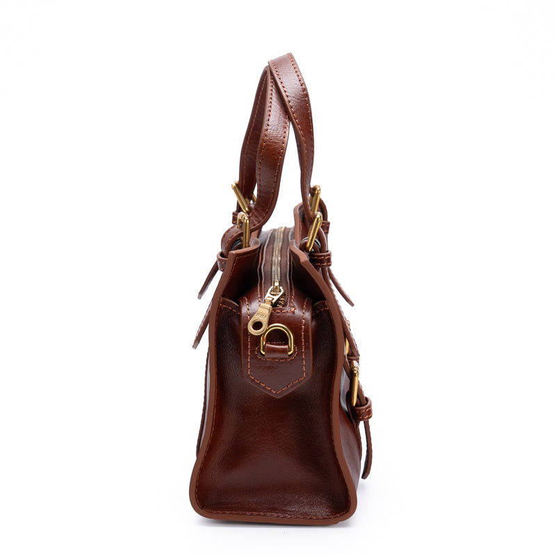 Leather Doctor Bag Washed Full Grain Cowhide Top Handle bag with Double Buckle Straps