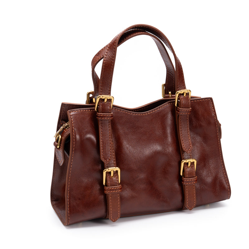 Leather Doctor Bag Washed Full Grain Cowhide Top Handle bag with Double Buckle Straps