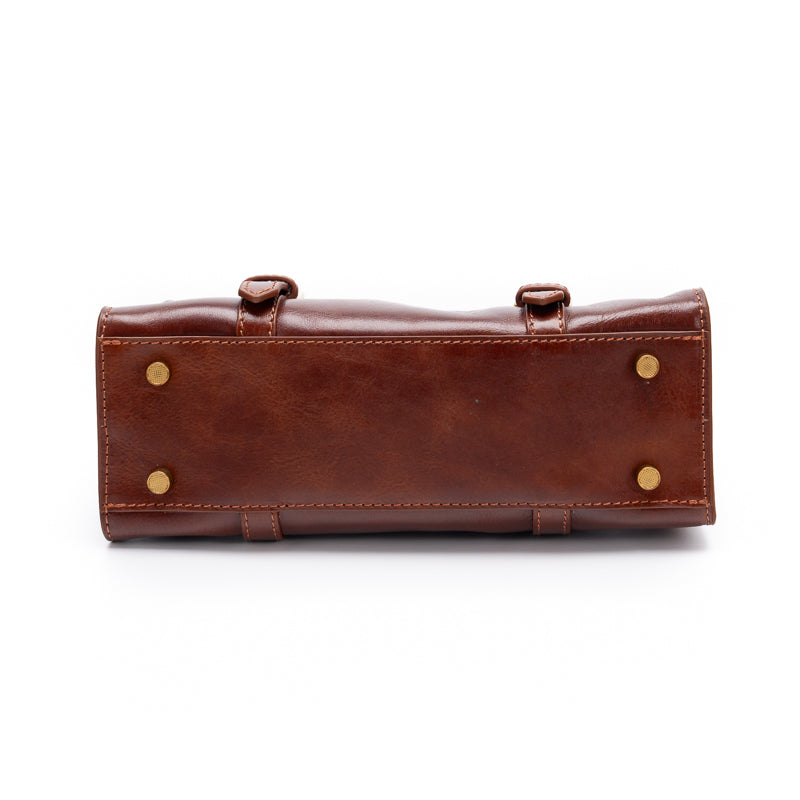 Leather Doctor Bag Washed Full Grain Cowhide Top Handle bag with Double Buckle Straps