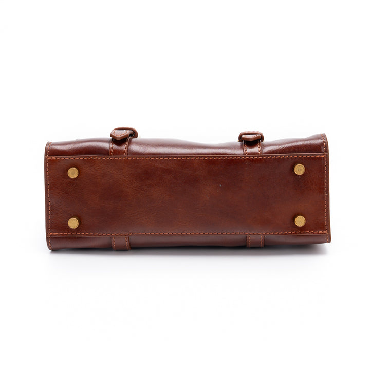 Leather Doctor Bag Washed Full Grain Cowhide Top Handle bag with Double Buckle Straps