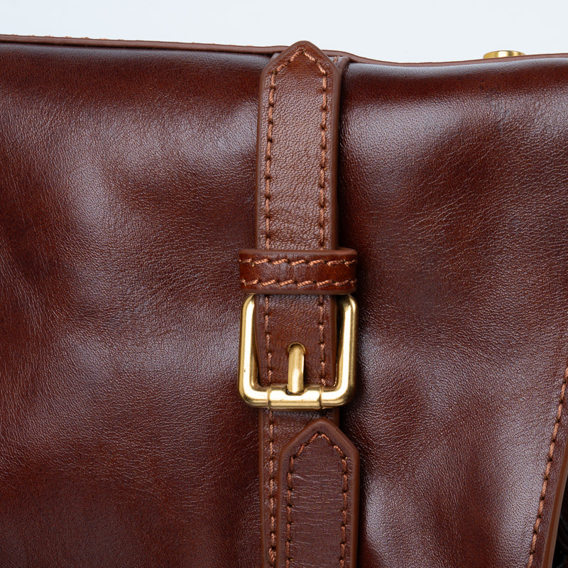 Leather Doctor Bag Washed Full Grain Cowhide Top Handle bag with Double Buckle Straps