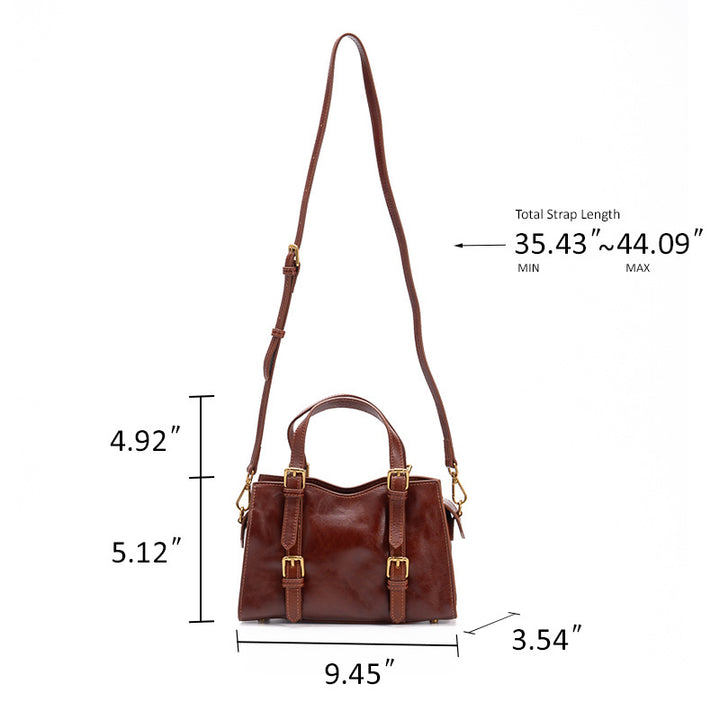 Leather Doctor Bag Washed Full Grain Cowhide Top Handle bag with Double Buckle Straps