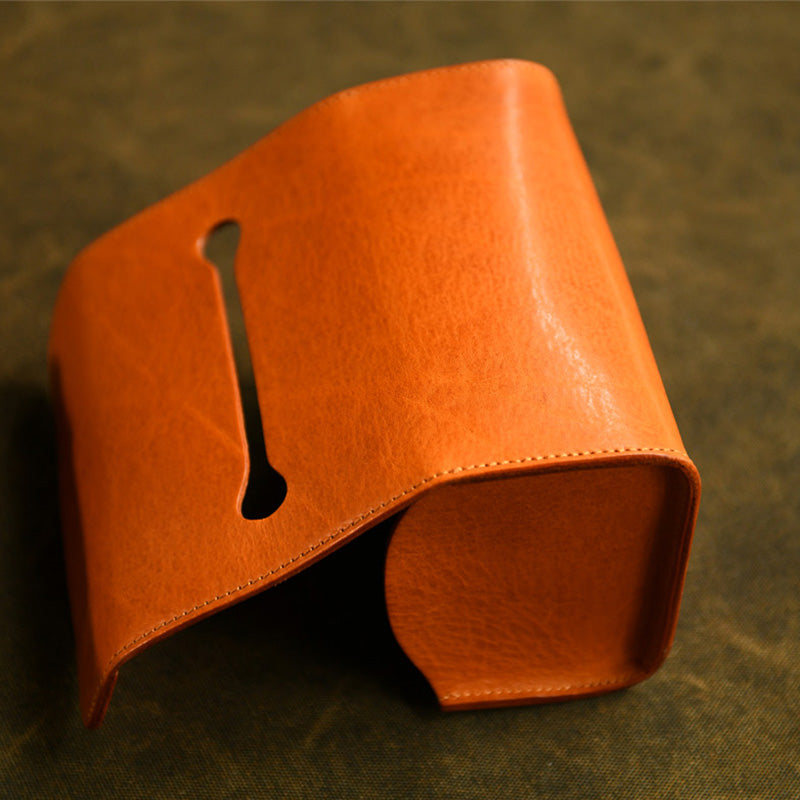 Boîte à mouchoirs multifonctionnelle en cuir tanné végétal fabriquée à la main