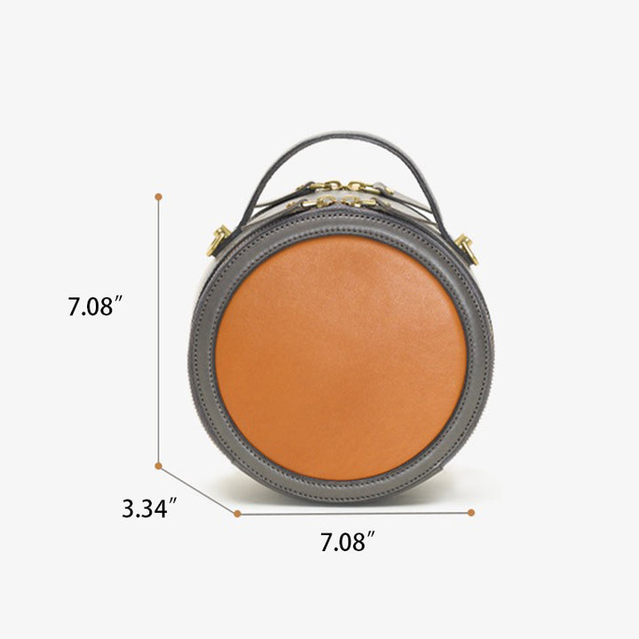 Mini sac rond rétro en cuir de vachette tanné végétal