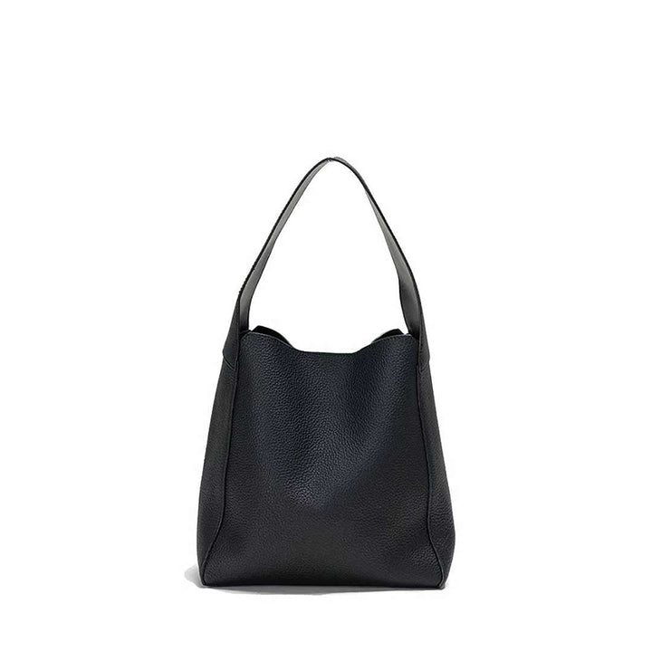 Leather Bucket Tote Bag Top Grain Beige Shoulder Bag with Removable Zip Pouch