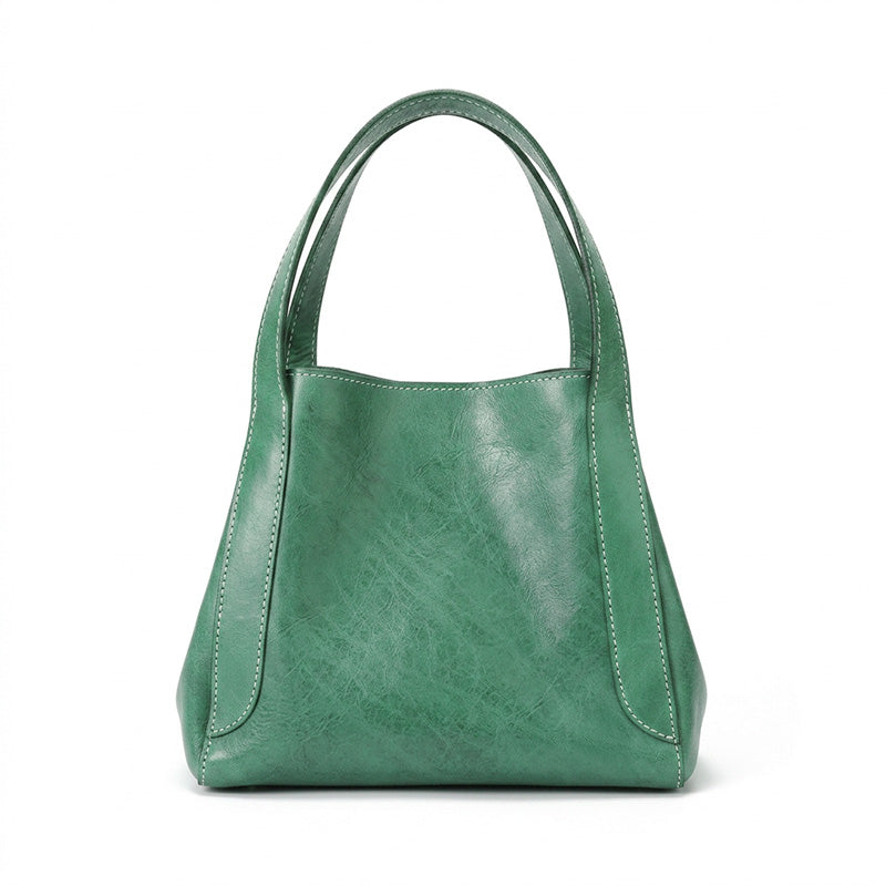 Small Vegetable-Tanned Leather Bucket Bag Magnetic Closure Crossbody Handbag for Women
