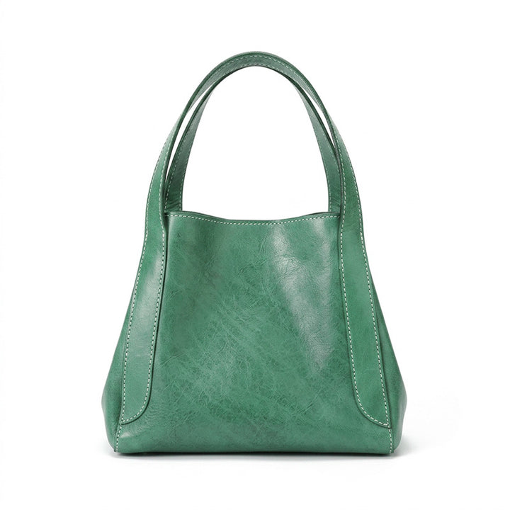 Small Vegetable-Tanned Leather Bucket Bag Magnetic Closure Crossbody Handbag for Women
