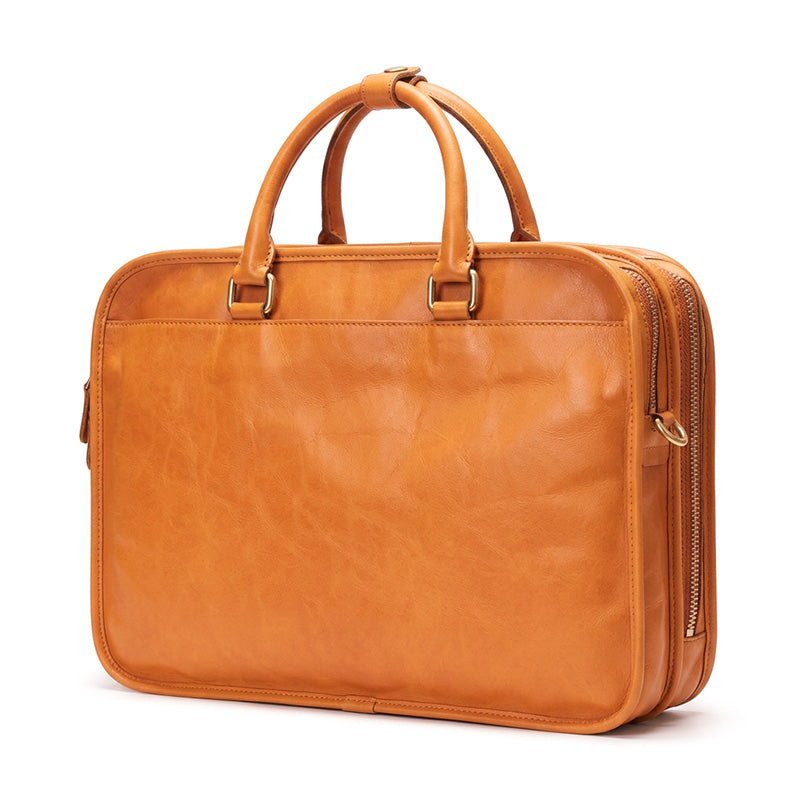 Multi-Compartment Leather Briefcase for Men &amp; Women Vegetable-Tanned Laptop Work Bag