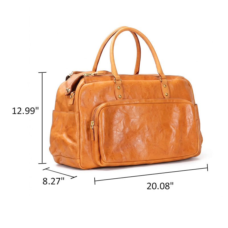 Leather Duffle Bag Vegetable-Tanned Boston Weekender &amp; Overnight Bag for Women &amp; Men