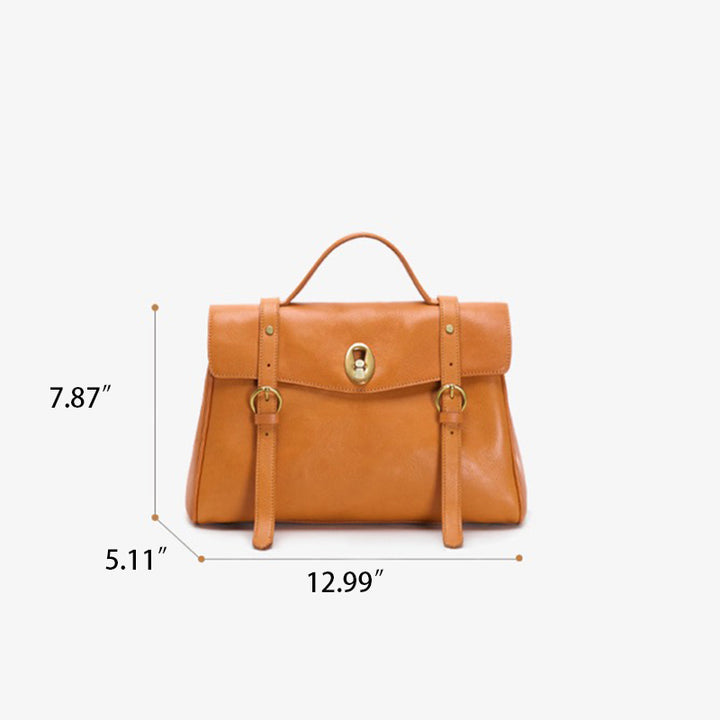 Sac bandoulière vintage grande capacité en cuir de vachette tanné végétal multicouche, idéal pour les trajets domicile-travail.