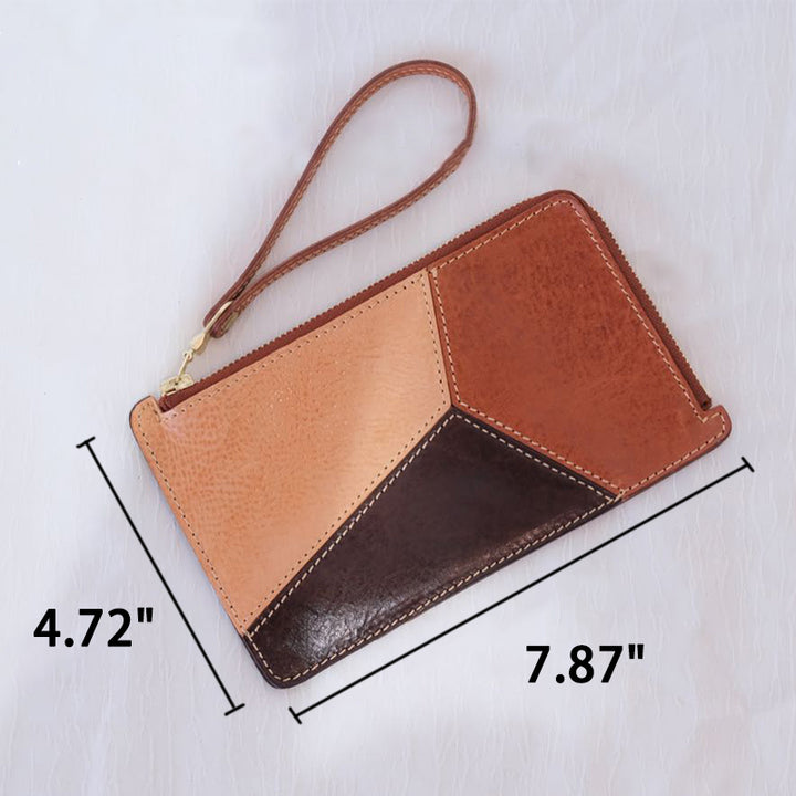 Color Block Leather Wristlet Wallet Zip Around Card Holder
