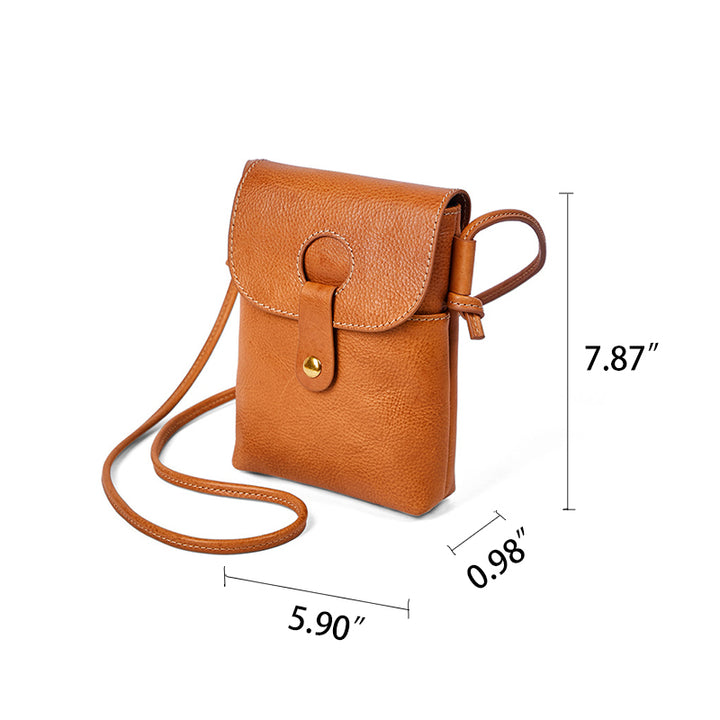 Sacoche de téléphone vintage en cuir de vachette, élégante pour femme, bandoulière simple.