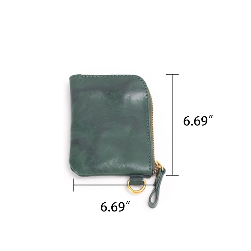 Leather Coin Purse Vegetable Tanned Zip Wallet Vintage Handmade