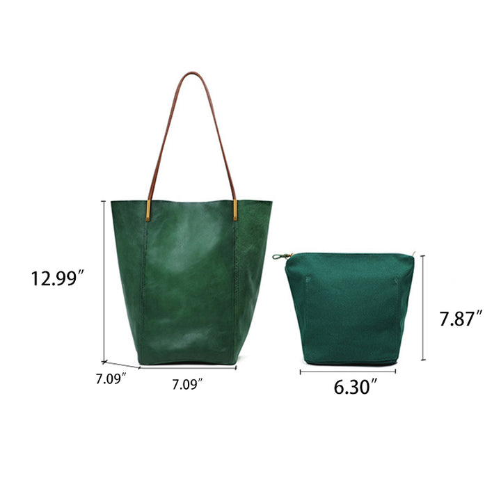 Sac cabas grande capacité vintage en cuir tanné végétal pour femme