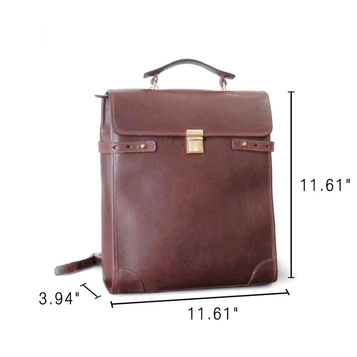 Vegetable Tanned Leather Backpack for Women Vintage Flap Laptop Rucksack