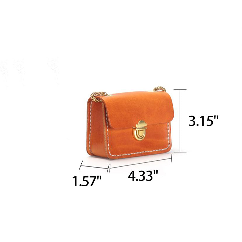 Mini Leather Flap Bag with Chain Strap Vegetable Tanned Crossbody Bag for Women