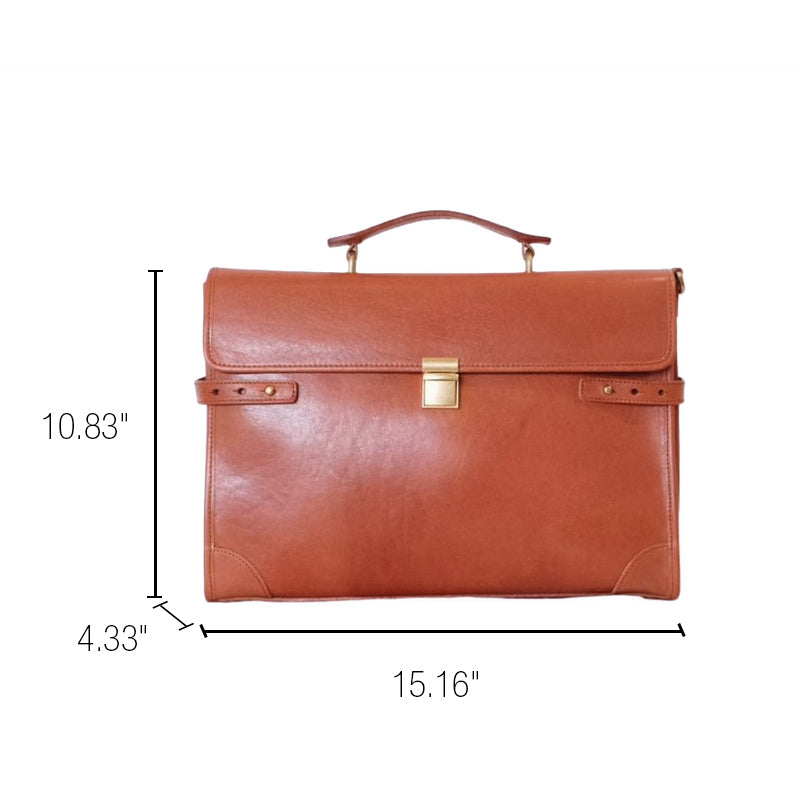 Vegetable Tanned Leather Briefcase 16 Inch Laptop Bag with Removable Strap