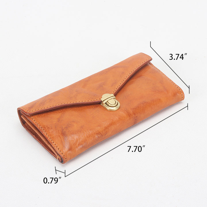 Leather Envelope Wallet Large Capacity Bifold with Card Slots Vegetable Tanned