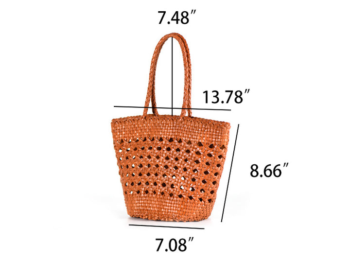 Sac panier à légumes tressé, sac à main ajouré en cuir de vachette