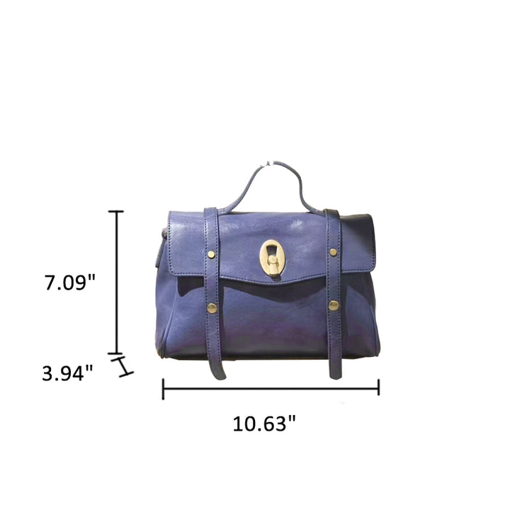 Sac bandoulière classique en cuir tanné végétal pour femme – Sacoche vintage avec fermoir tourniquet