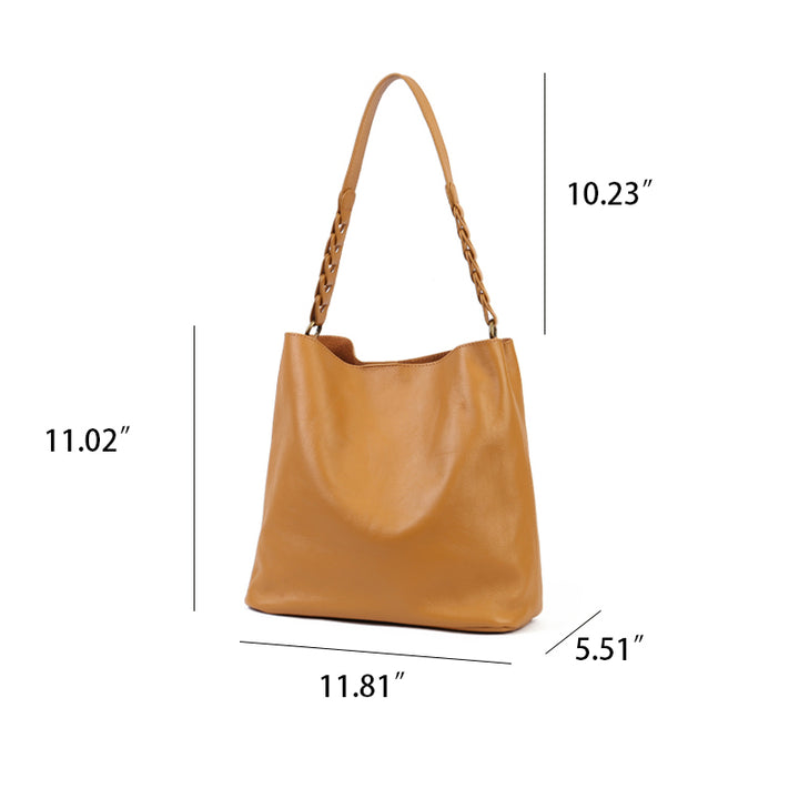 Sac fourre-tout simple et rétro en cuir de vachette souple grande capacité pour femme