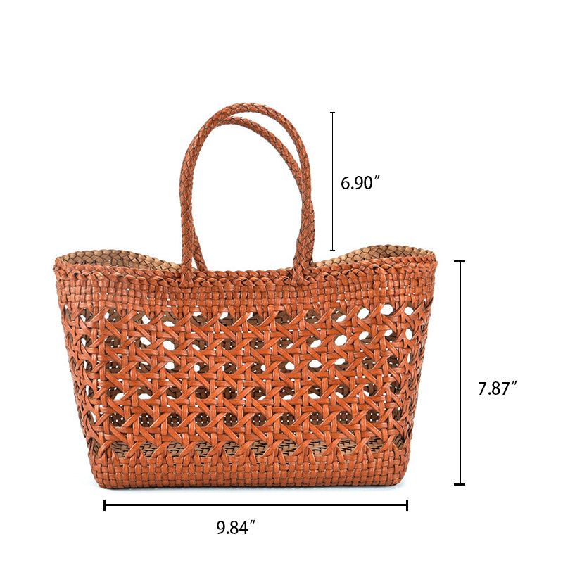 Sac à légumes tressé en cuir de vachette, doublure de tête, sac à main creux
