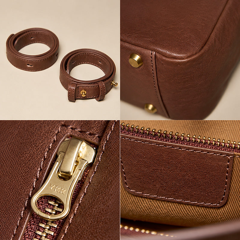 Hobo Shoulder Bag in Vegetable-Tanned Leather with Vintage Brass Turn-Lock