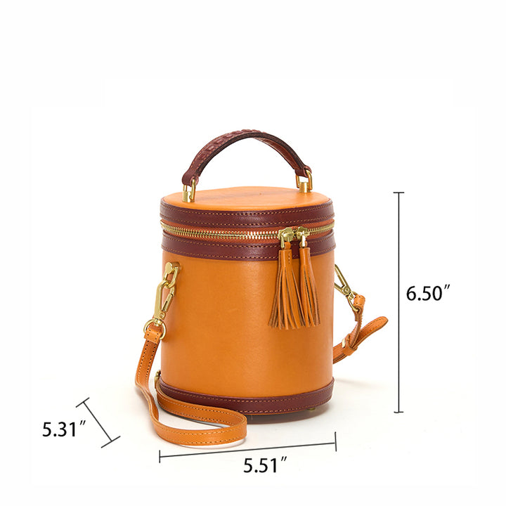 Sac seau vintage à bandoulière en cuir tanné végétal pour femme