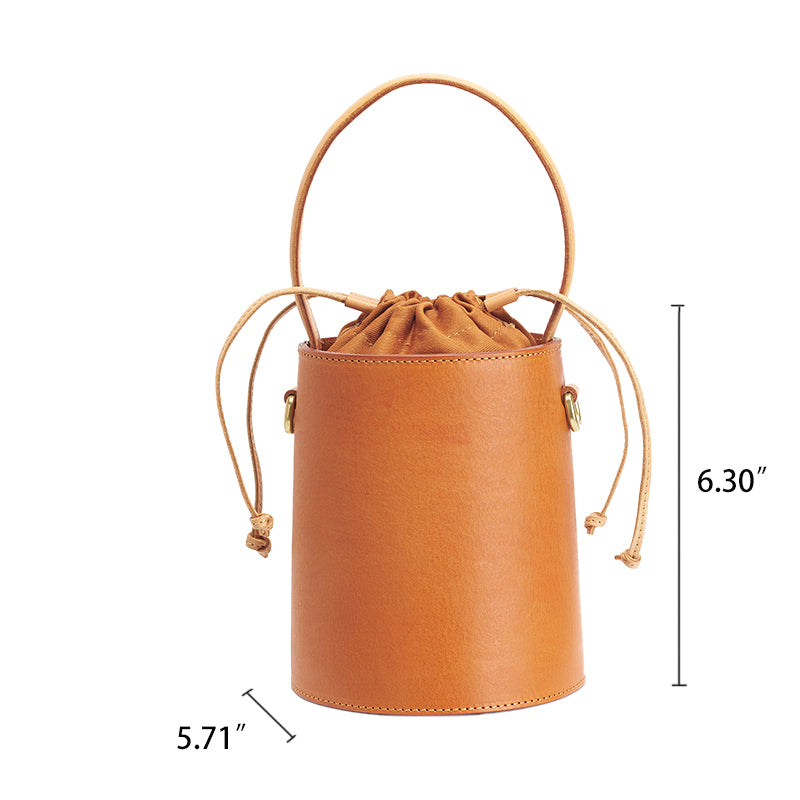 Sac seau diagonal en cuir de vachette pleine fleur, style rétro simple, pour femme, porté épaule.