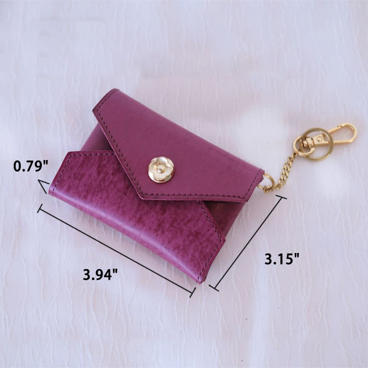 Leather Coin Purse Card Holder with Keychain Snap Envelope Wallet