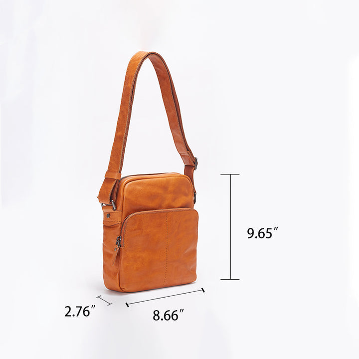 Retro Veg Tan Leather Crossbody Messenger Bag Small Everyday Carry