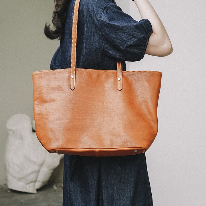 Sac à main cabas rétro en cuir de vachette grande capacité pour femme