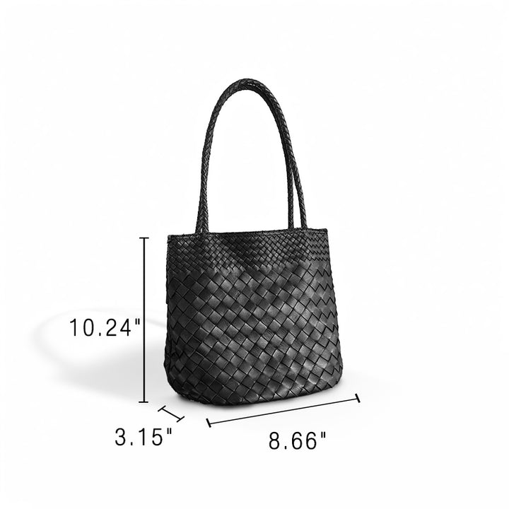 Woven Leather Tote Bag Handmade Italian Sheepskin Bucket Shoulder Bag for Women