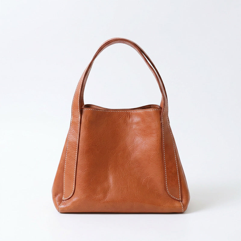 Small Vegetable-Tanned Leather Bucket Bag Magnetic Closure Crossbody Handbag for Women