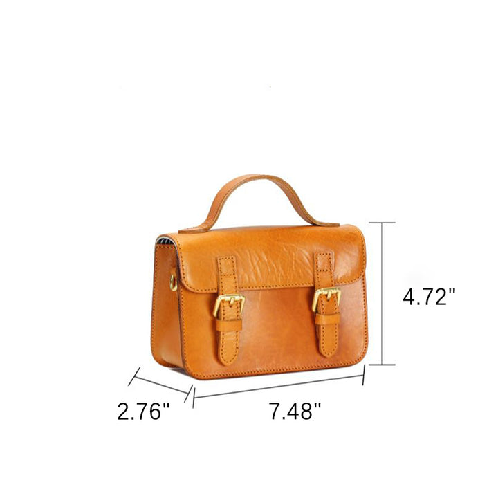 Mini Leather Satchel Bag Vintage Double Buckle Crossbody Messenger Bag