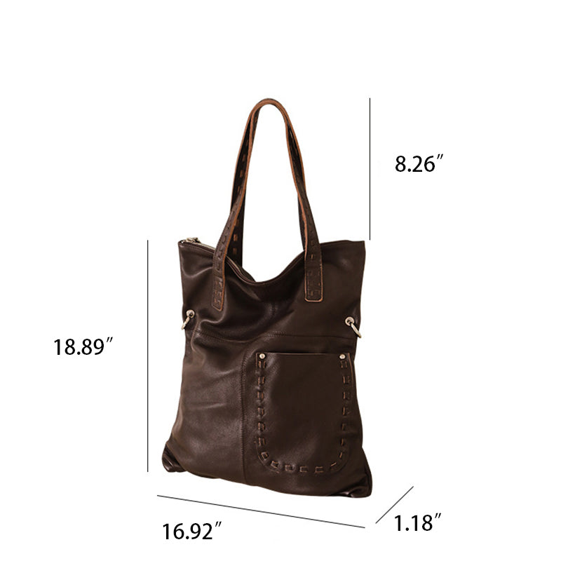 Sac bandoulière décontracté en cuir de vachette tendance, grand sac fourre-tout