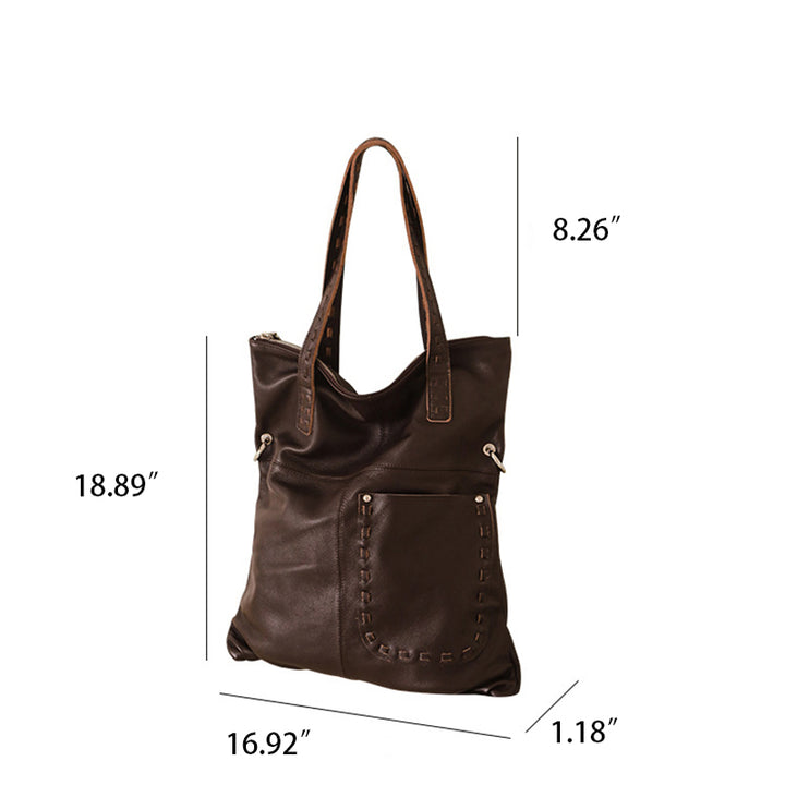 Sac bandoulière décontracté en cuir de vachette tendance, grand sac fourre-tout
