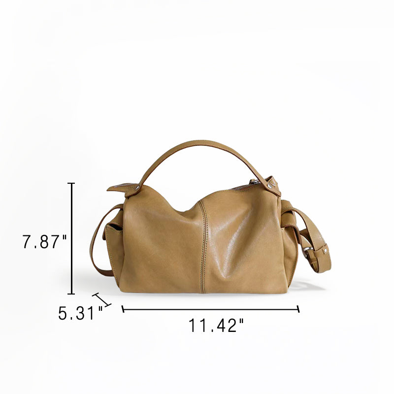 Leather Boston Bag for Women Handcrafted Vegetable Tanned Shoulder Handbag