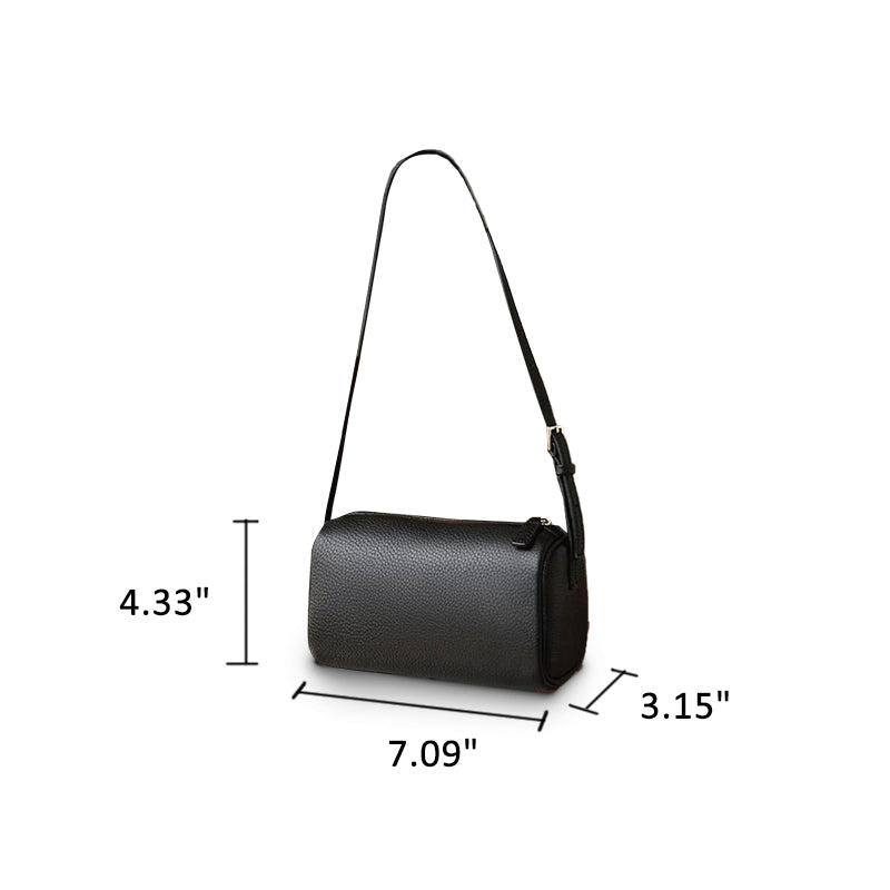 Sac bandoulière cylindrique rétro en cuir de vachette véritable pour femme