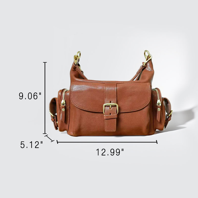 Leather Moto Bag for Women Handcrafted Vegetable Tanned Biker Crossbody Shoulder Bag