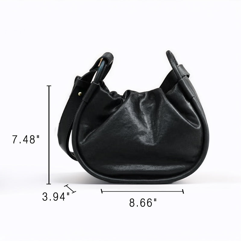Vegetable Tanned Leather Dumpling Bag for Women Soft Puffy Crossbody Shoulder Handbag