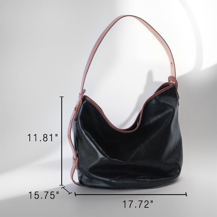 Vegetable Tanned Leather Hobo Bag Slouchy Bucket Shoulder Crossbody Bag for Women